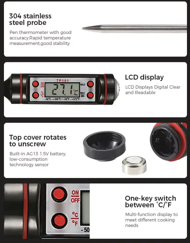 Digital meat thermometer measuring steak temperature